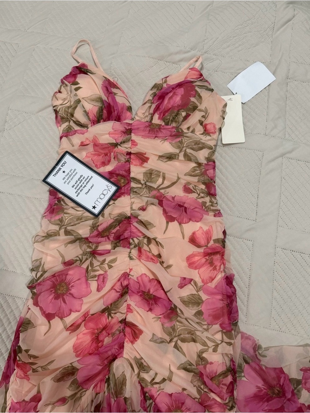 Floral Pink Chiffon Spaghetti-Strap Dress
